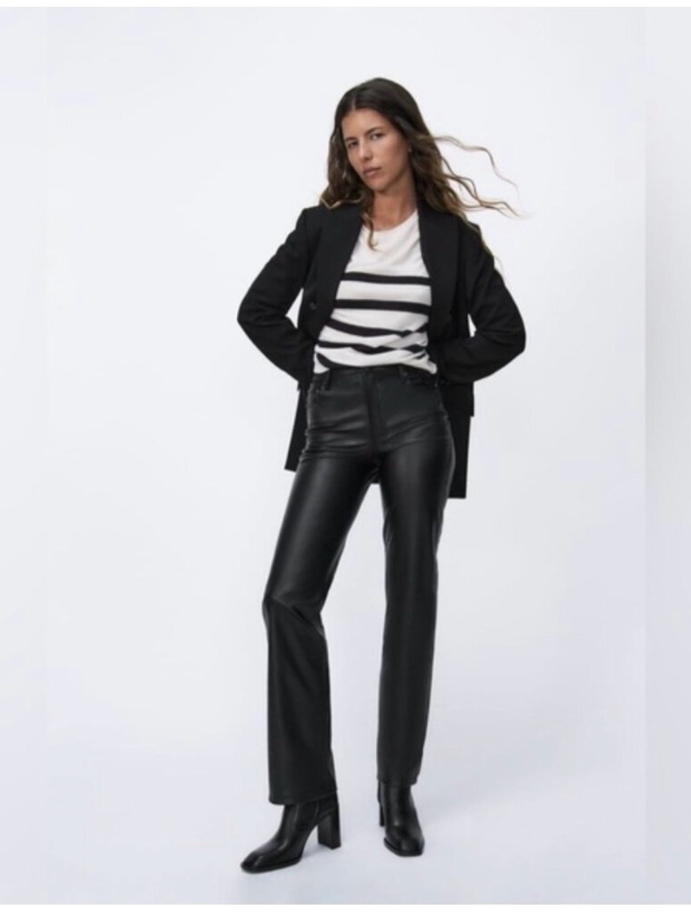 ZARA Black Faux Leather Straight-Leg Pants